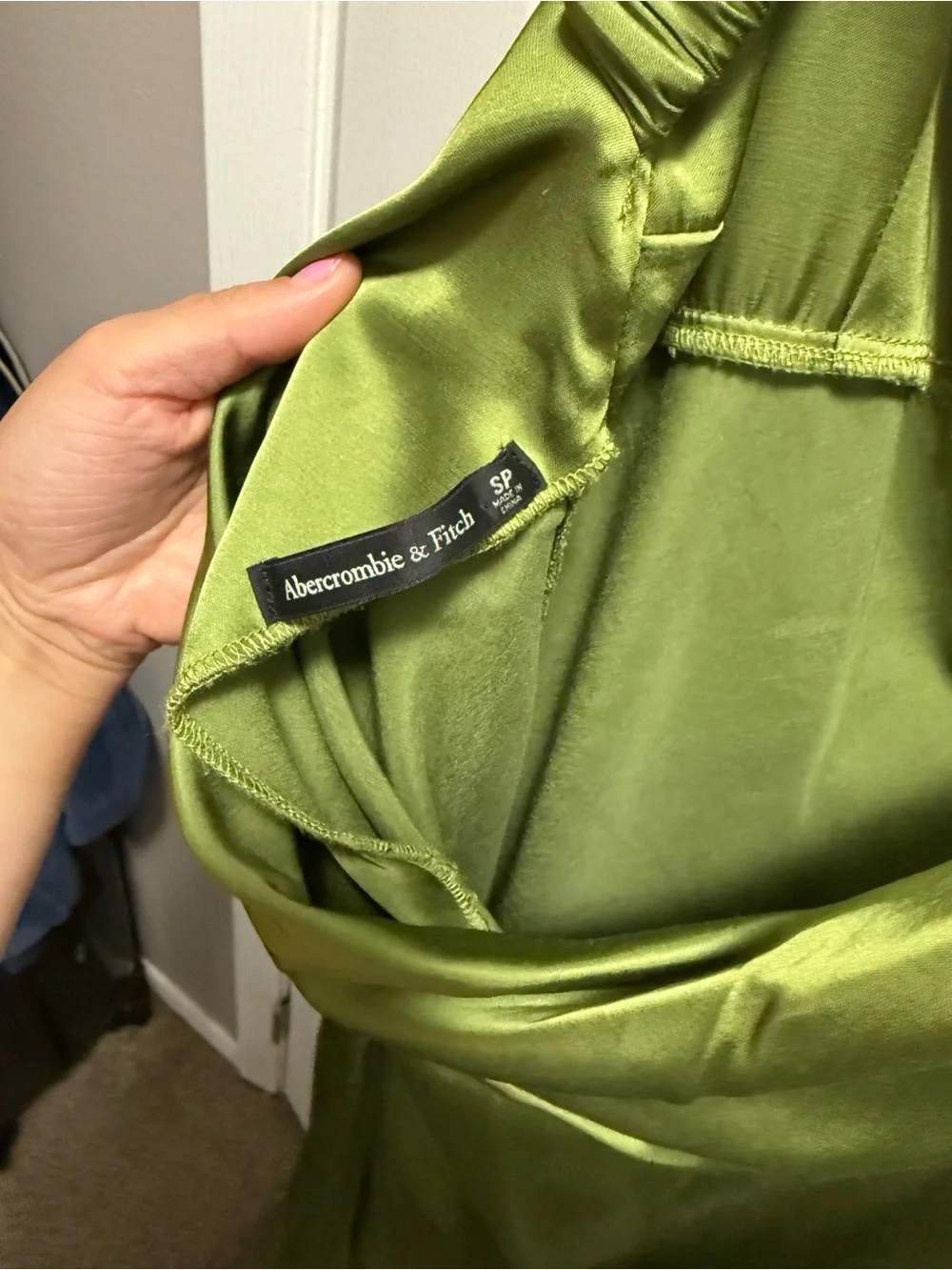Abercrombie & Fitch Olive Green Satin Maxi Slip Dress